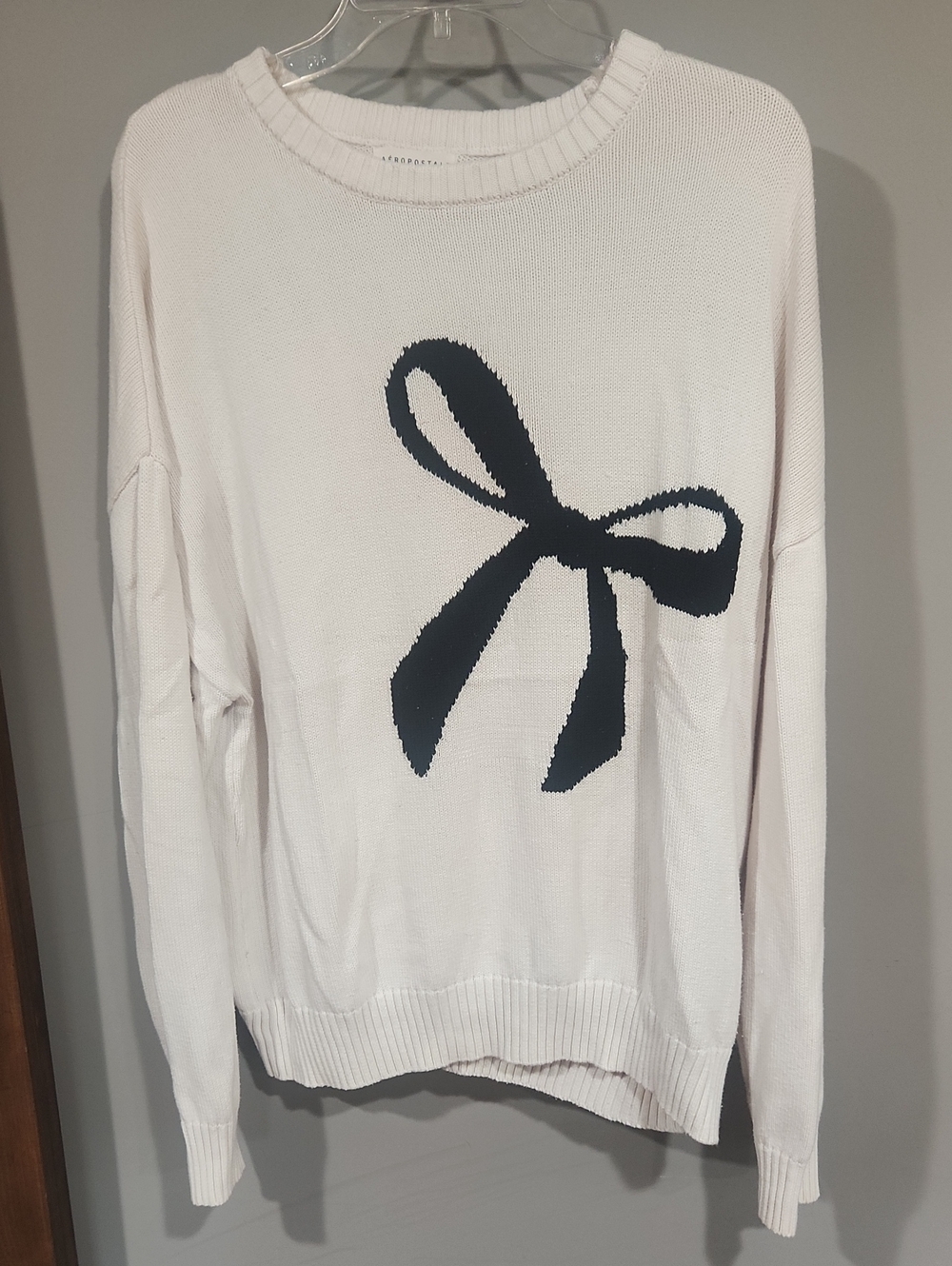 Aeropostale Cream Crewneck Sweater with Black Bow
